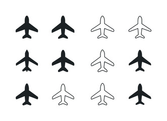 Airplane Logo Variations. Airplane. Icon set. Set Logo of airplane: top view aircraft. harmonious logo variations of the same emblematic concept, each with
