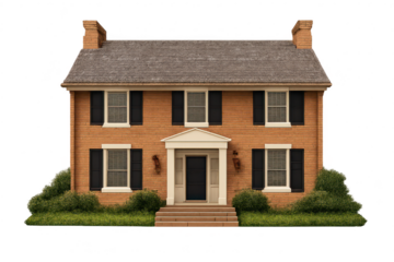 Two-story Brick House with Shutters on a transparent background view