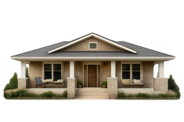 Charming house, bungalow architecture, with transparent background view.