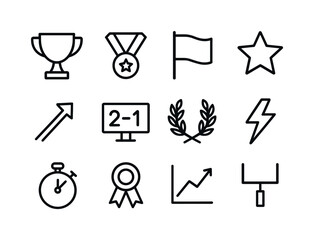Winning Streak Icons. Winning Streak. Line icon set of Winning Streak: trophy, medal, flag, star, upward arrow, scoreboard, laurel wreath, lightning bolt,