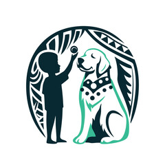 Child and Dog Tribal Art Vector Illustration