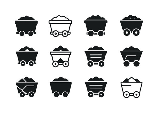Underground Mining Icons. Underground Mining Techniques. Icon set. Set Logo of Underground Mining Techniques: mining cart filled with ore. harmonious logo