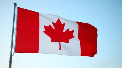 Canadian national flag waving in the bright sky showcasing national pride and