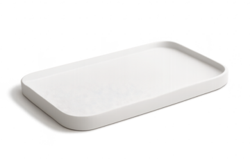 Minimalist white tray on a transparent background, simple design object.