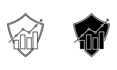 financial growth chart and bar graph inside a protective shield icon vector