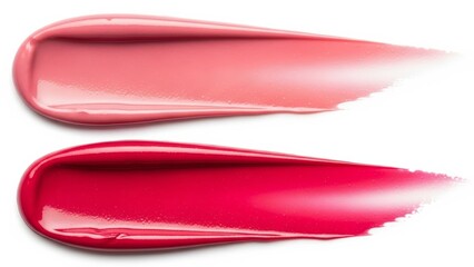 Obraz premium Pink and red lipgloss swatches showing color range on white background
