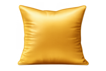 Golden satin pillow simulating luxury home decor with soft texture, comfort, and elegant design, on a transparent background