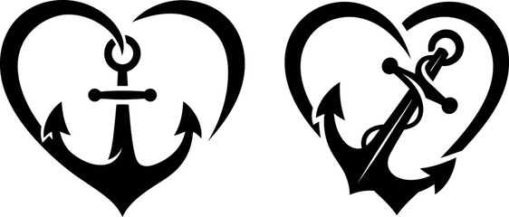 Anchor heart silhouette tattoo vector illustration design isolated on transparent background