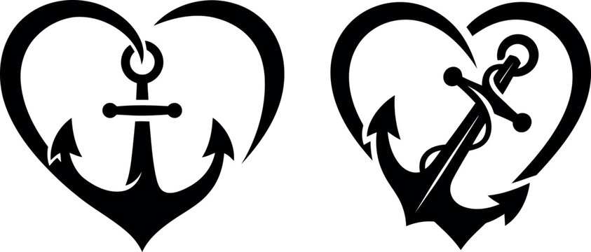 Anchor heart silhouette tattoo vector illustration design isolated on transparent background