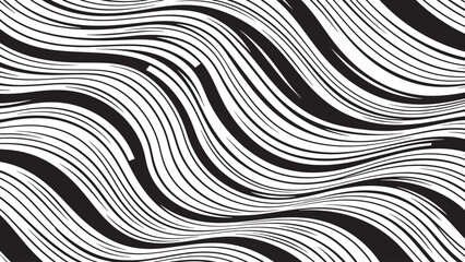 Flowing Abstract Wave Line Pattern Background in High Contrast Black and White for Modern Decorative Graphic Design