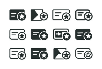 Bonus Check Icons. Bonus check. Icon set. Set Logo of bonus check: reward star stamp. harmonious logo variations of the same emblematic concept, each with