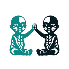 Stylized Twin Babies Holding Hands Unity Vector Art