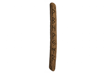 Wood carving runic stick with viking runes