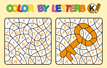 Color by letter K. Key. Coloring Flower. Puzzle game for children education
