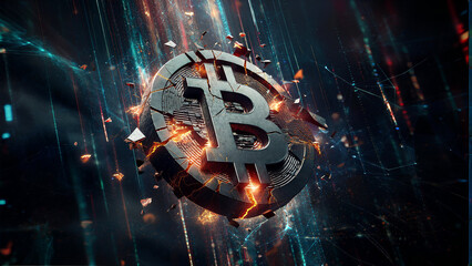 Digital Currency Breaking Through Technology Barriers Abstract Bitcoin Concept Art
