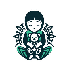 Peaceful Child Hugging Teddy Bear with Decorative Mandala Pattern