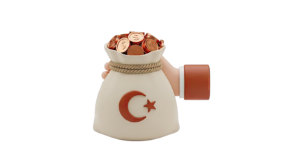 Money bag with Turkish flag symbol held by hand