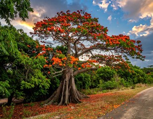 Vibrant tree in sunset light