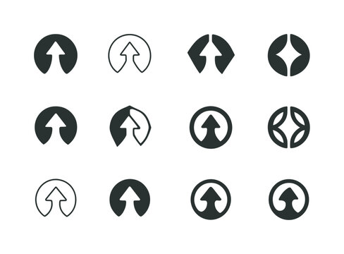 Paradigm Shift Logos. Paradigm shift. Icon set. Set Logo of paradigm shift: split-and-merge form. harmonious logo variations of the same emblematic concept,