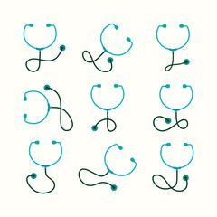 Set of minimalist stethoscope icons for medical and healthcare