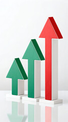 Rising arrows in red and green represent growth and positive trends