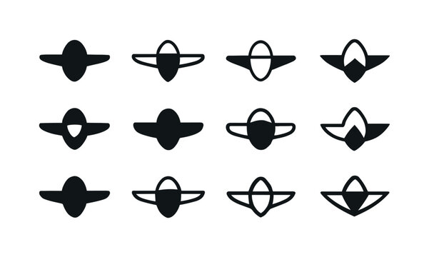 Glider Logo Variations. gliding. Icon set. Set Logo of gliding: glider aircraft nose. harmonious logo variations of the same emblematic concept, each with
