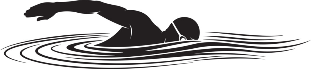 Swimmer silhouette vector icon. Freestyle crawl pose in water for sports and aquatic design