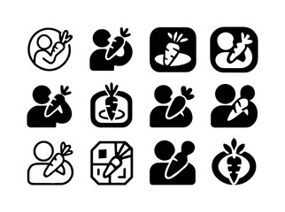Vegetable Icon Variations. The importance of eating vegetables. Icon set. Set Logo of Eating vegetables: carrot. harmonious logo variations of the same