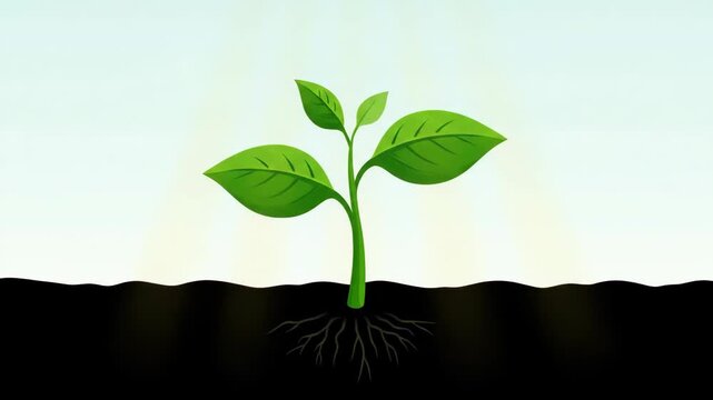 Plant Photosynthesis Process Showing Sprout Growing in Soil under Sun Rays and Blue Sky, Photosynthesis