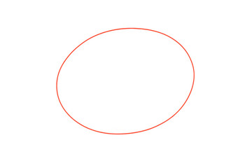 Red hand-drawn oval outline creating a minimal, abstract geometric frame. Vector drawing on alpha channel transparency
