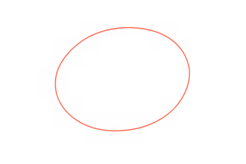 Red hand-drawn oval outline creating a minimal, abstract geometric frame. Vector drawing on alpha channel transparency