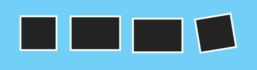 Photo Frames set isolated on blue, Group of realistic black frames mock up vector. Empty framing for your design. Vector template for picture, painting, poster, lettering or photo gallery