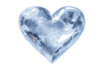 Icy heart with a moon texture on a transparent background image here.
