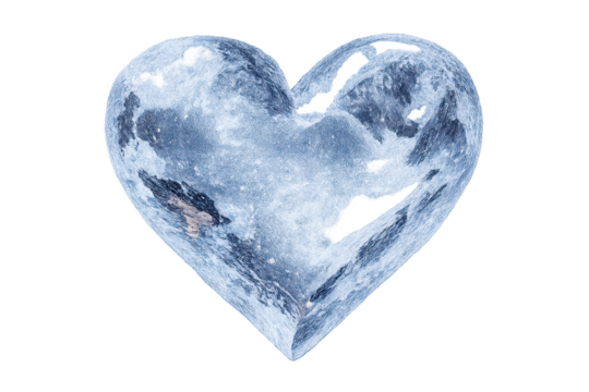 Icy heart with a moon texture on a transparent background image here. - Powered by Adobe