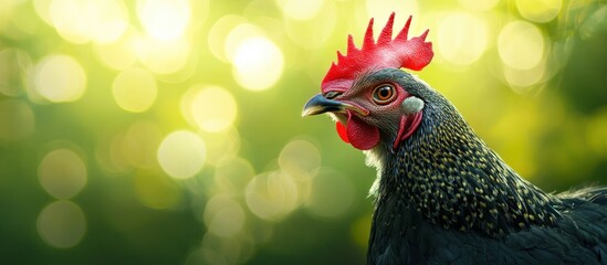 Captivating portrait of a rooster with striking plumage in natural light