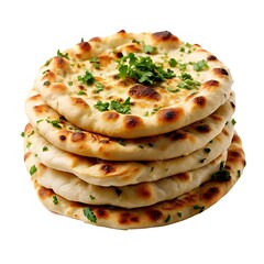 Illustration of stack of naan bread with herbs isolated on white background