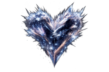 Crystal heart shape on transparent background with fractal design art.