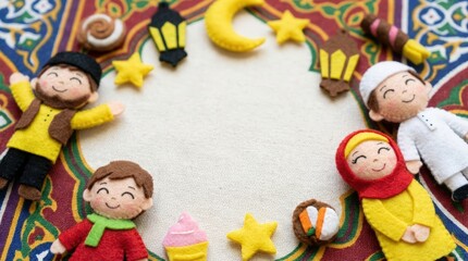 Colorful celebration of culture with adorable character figurines festive setting playful decor joyful atmosphere whimsical viewpoint family fun concept