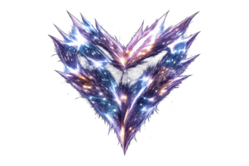 Sparkling cosmic heart shape design with a transparent background effect.