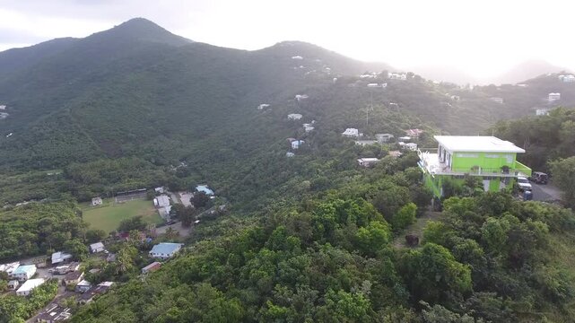 Tortola landscape with mountains and ocean, aerial view