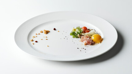 minimalistic gourmet deconstructed meal on a large white plate