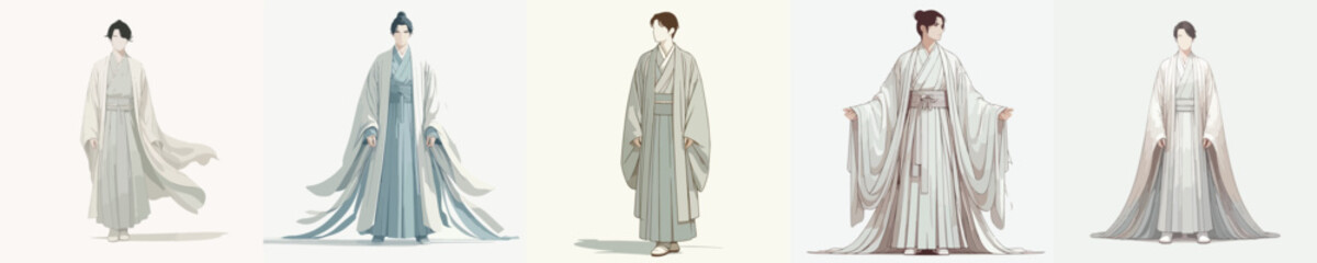 Vector of a man wearing Hanfu clothes. Vector, minimalist, illustration, icon set.