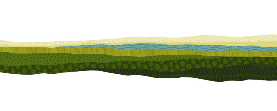 Collage torn paper agriculture background with patterns and textures. Hand drawn oriental or Tuscany meadow fields. Farmland layout with text place. Rural views of Vietnam, Thailand, or Tuscany.