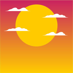 Sunset with Yellow Sun and Clouds Gradient Background