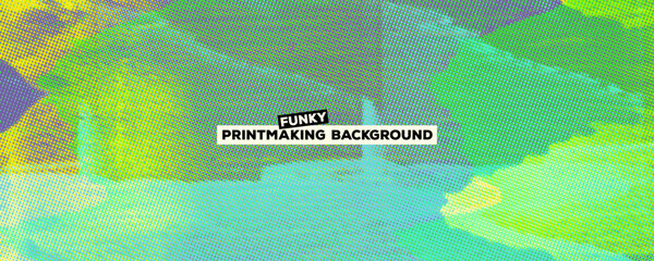 Toxic green neon risograph texture background with place for text. Colorful punk banner template with linocut print analog texture. Overlay ink roller neon green strokes, screen printmaking.