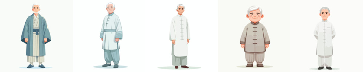 Vector of grandfather wearing Tang Suit clothes. Vector, minimalist, illustration, icon set.