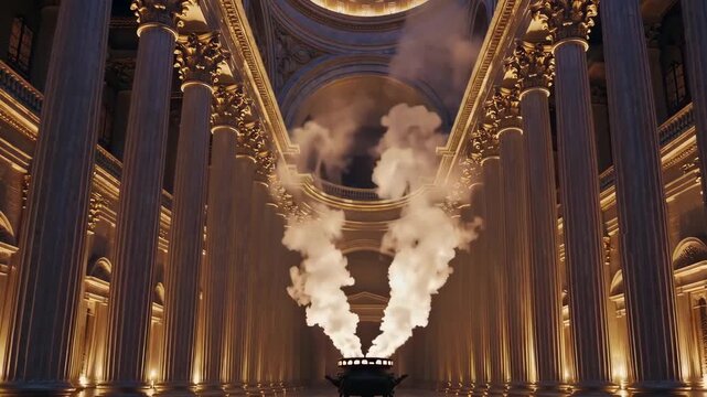 Epic depiction of Solomon&rsquo;s Temple dedication with incense, choir, and golden architectural splendor.