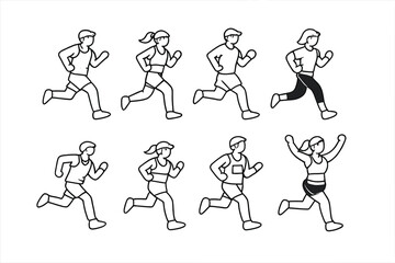 Naklejka premium Set of eight diverse runners in motion