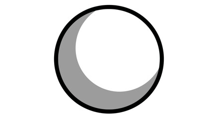 Abstract graphic illustration of a white circle with a grey crescent shadow, symbolizing a moon phase or shaded sphere.