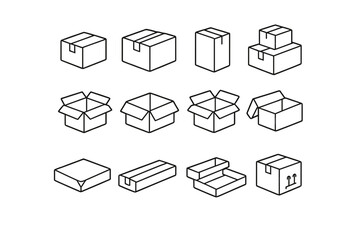 Set of twelve simple package and box icons
